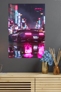Purple Sports Car Neon City wall art