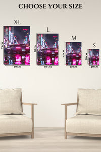 Purple Sports Car Neon City wall art