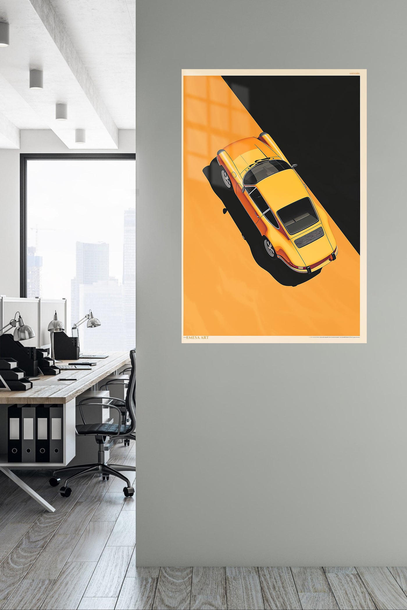 Yellow Classic Car Top View wall art