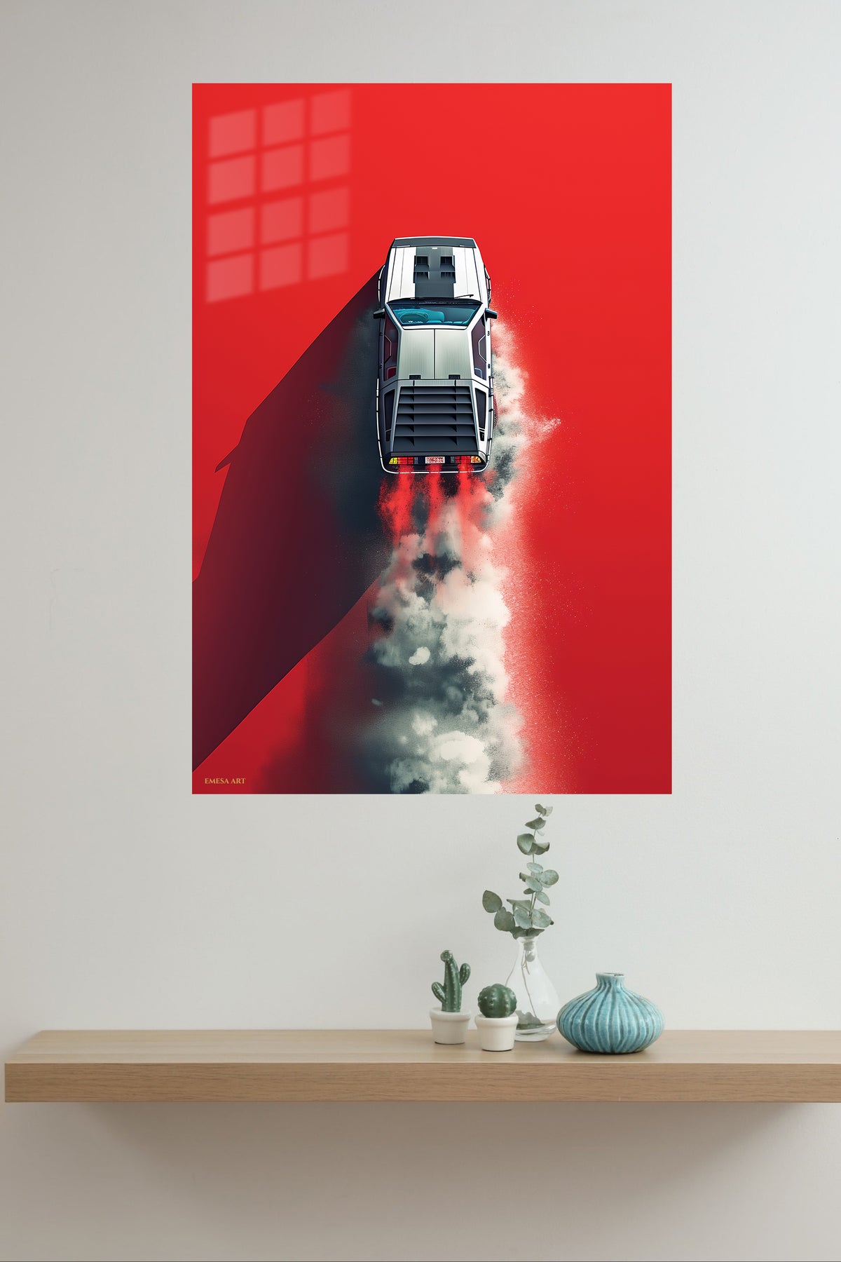 White Muscle Car Burnout wall art