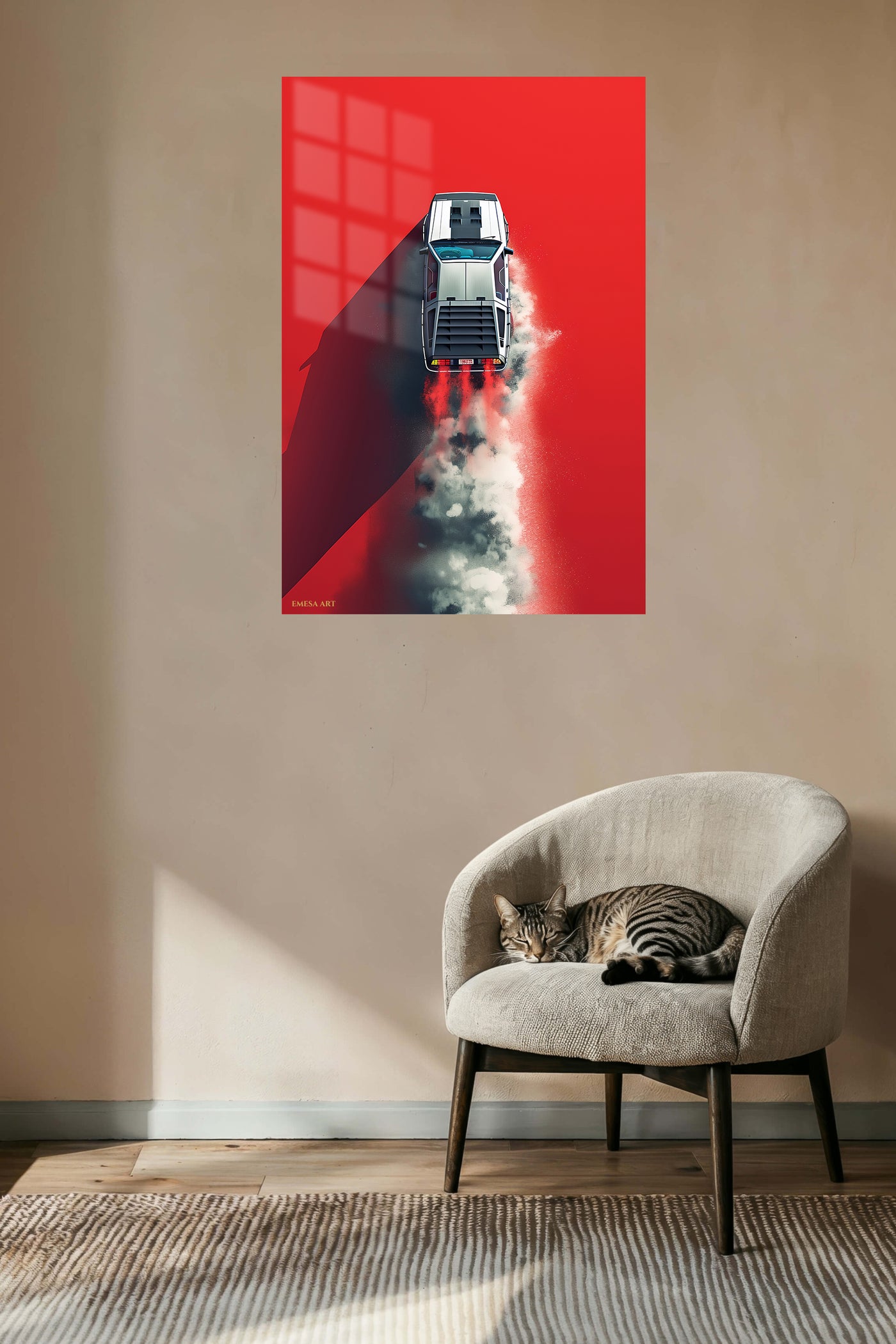 White Muscle Car Burnout wall art