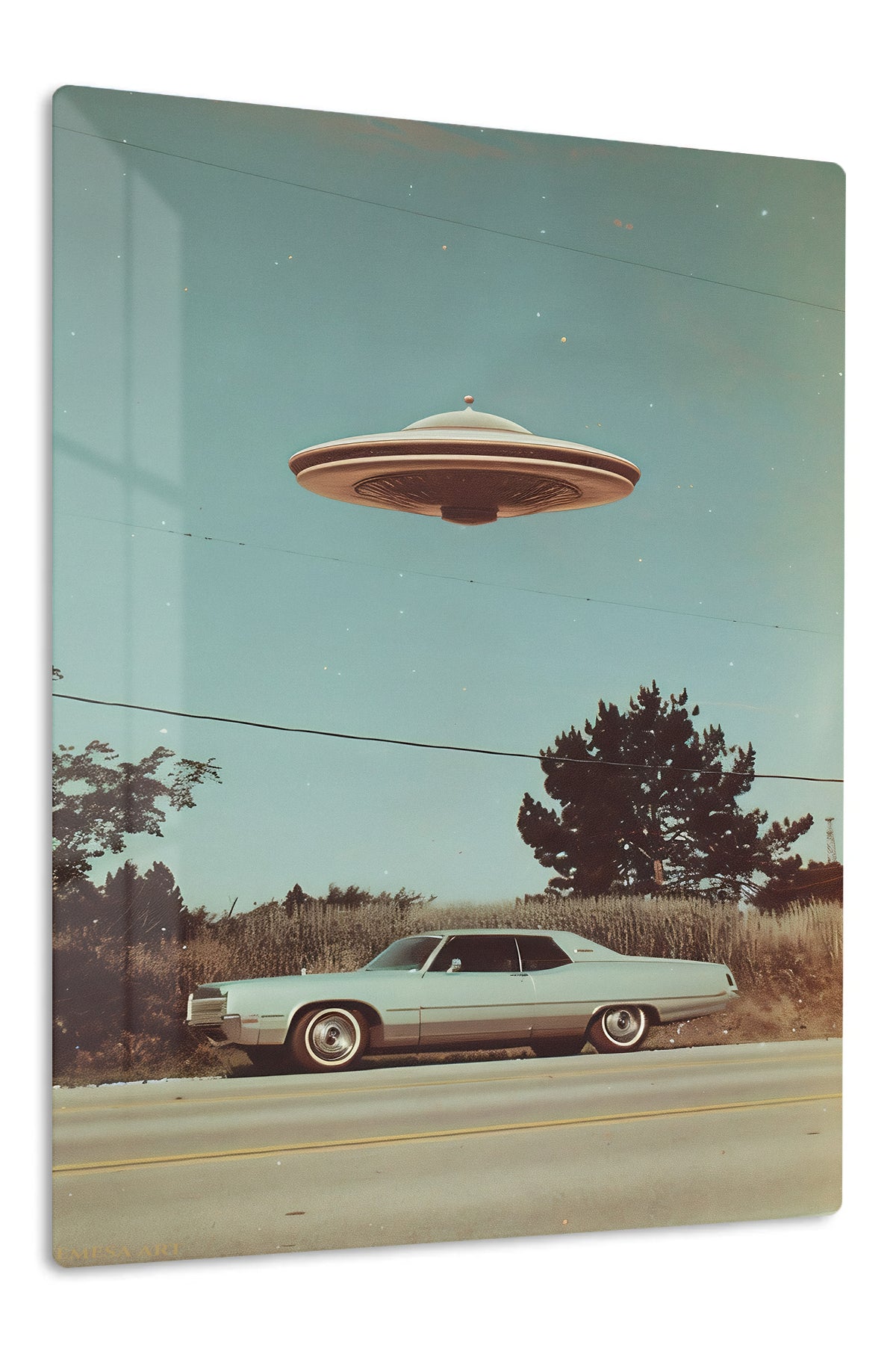 Retro White Classic Car UFO wall art