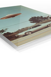 Retro White Classic Car UFO wall art
