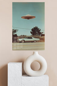 Retro White Classic Car UFO wall art