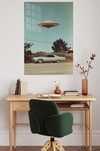 Retro White Classic Car UFO wall art