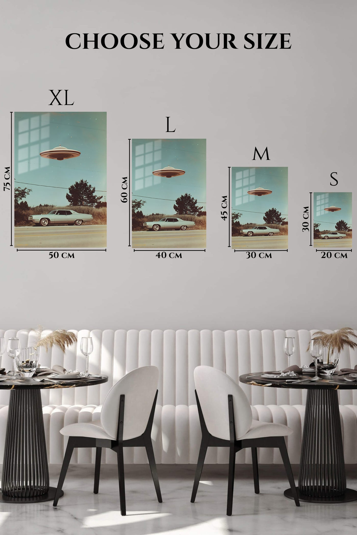 Retro White Classic Car UFO wall art