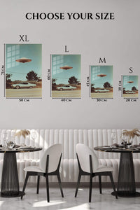 Retro White Classic Car UFO wall art