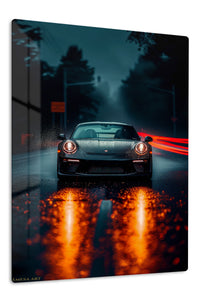 Black Porsche 911 Night Rain wall art