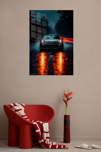Black Porsche 911 Night Rain wall art
