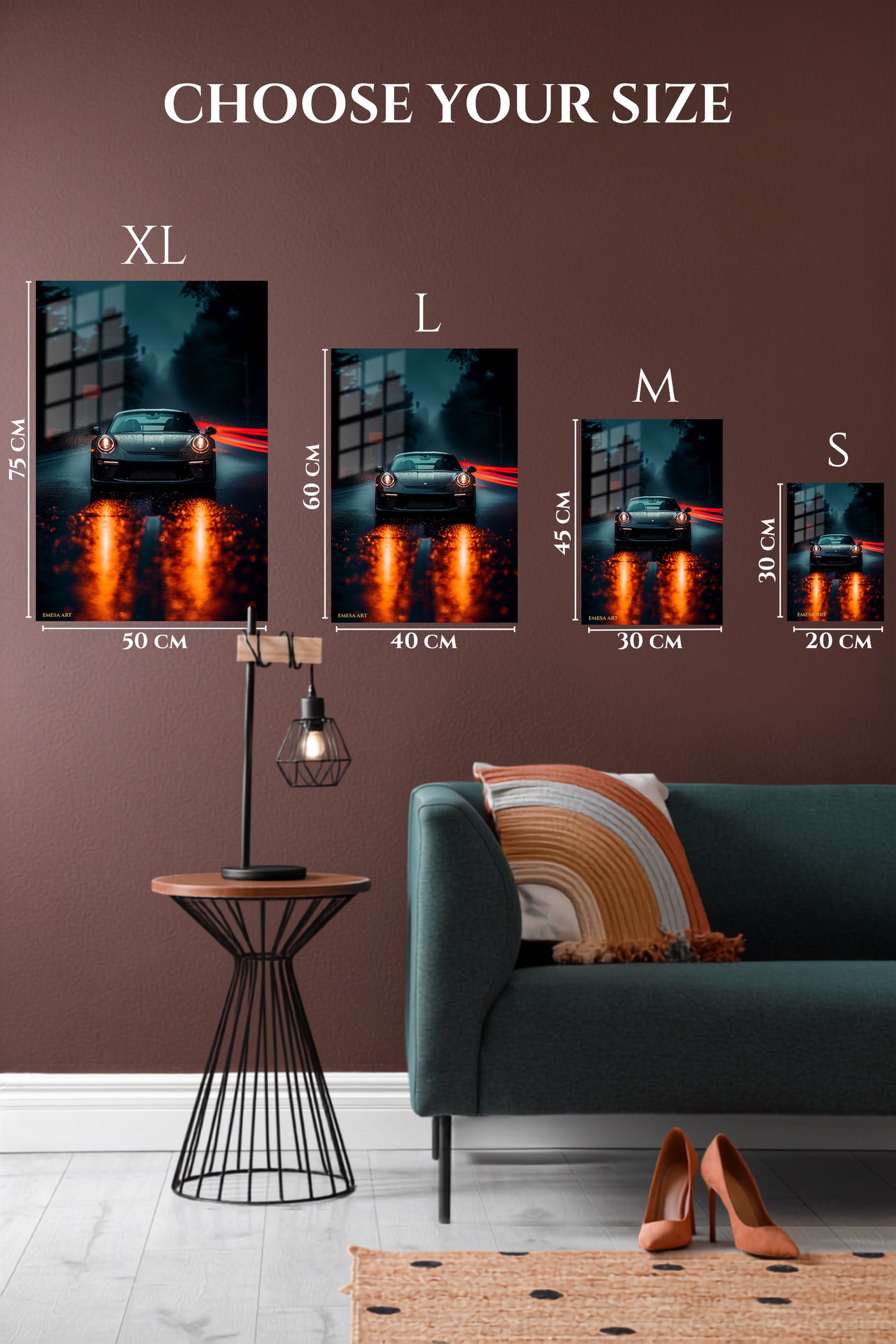 Black Porsche 911 Night Rain wall art
