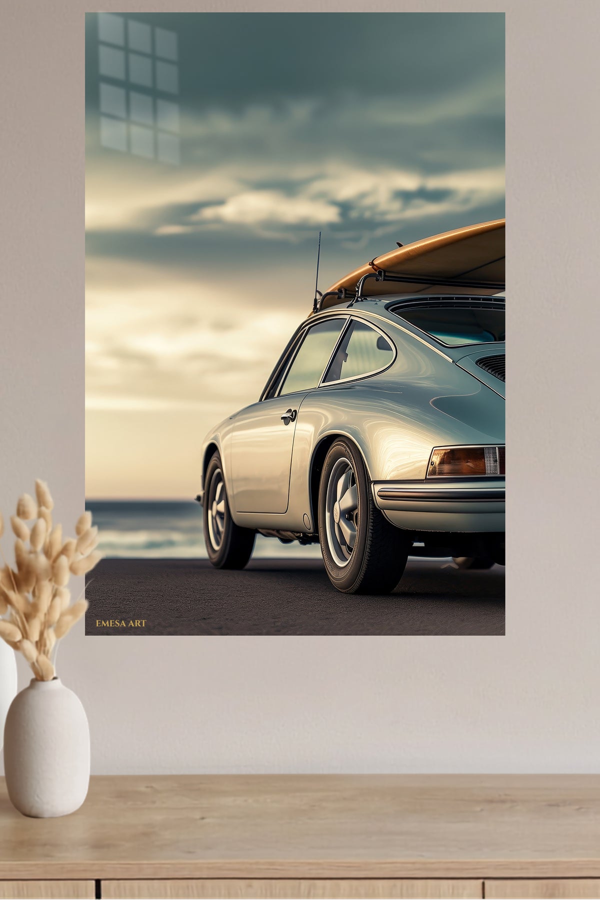 Silver Porsche 911 Coastal Drive wall art