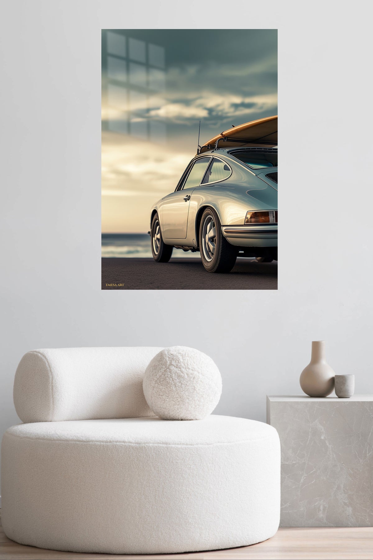 Silver Porsche 911 Coastal Drive wall art