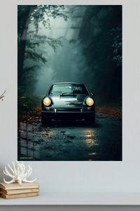 Black Porsche 911 Forest Night wall art