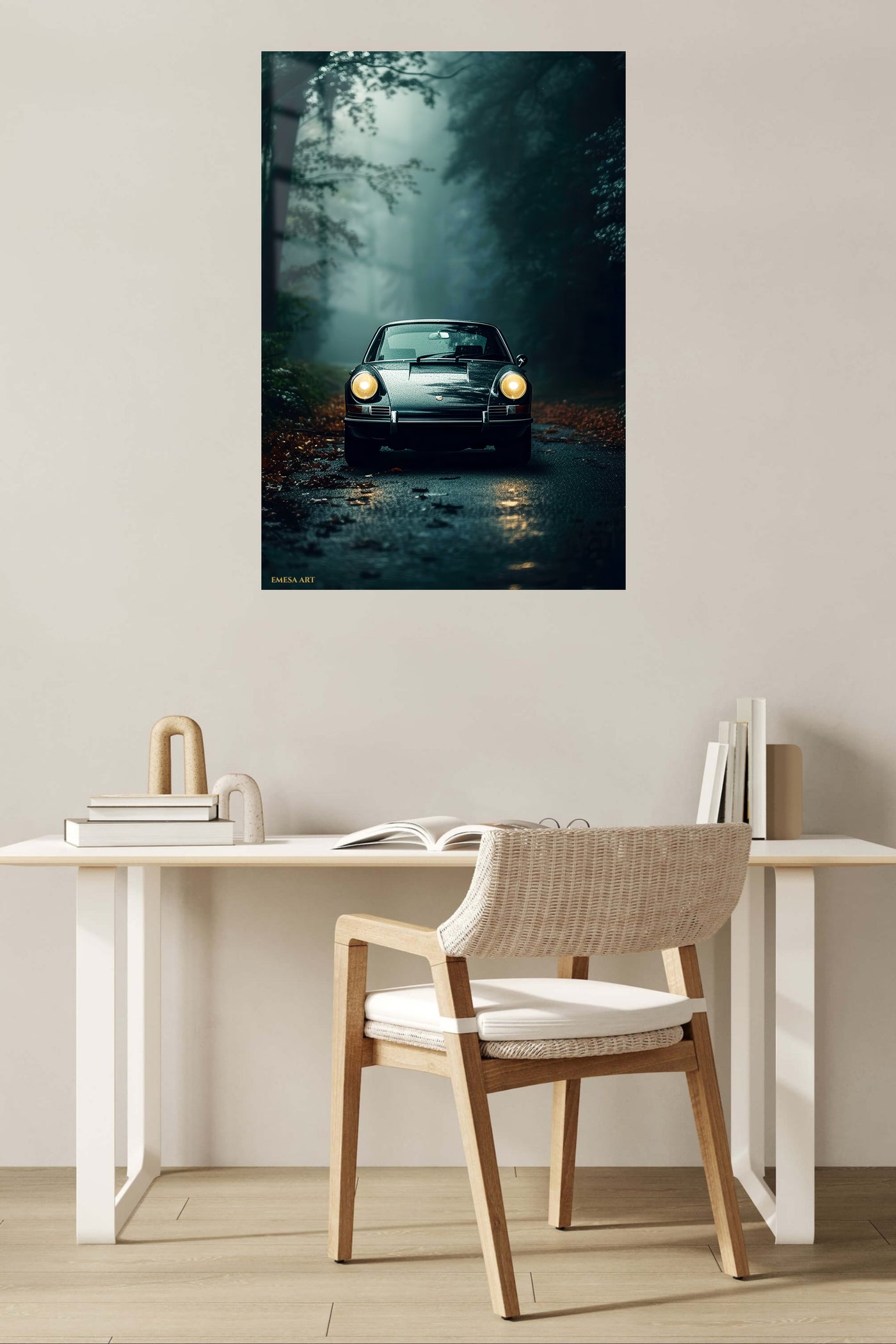 Black Porsche 911 Forest Night wall art