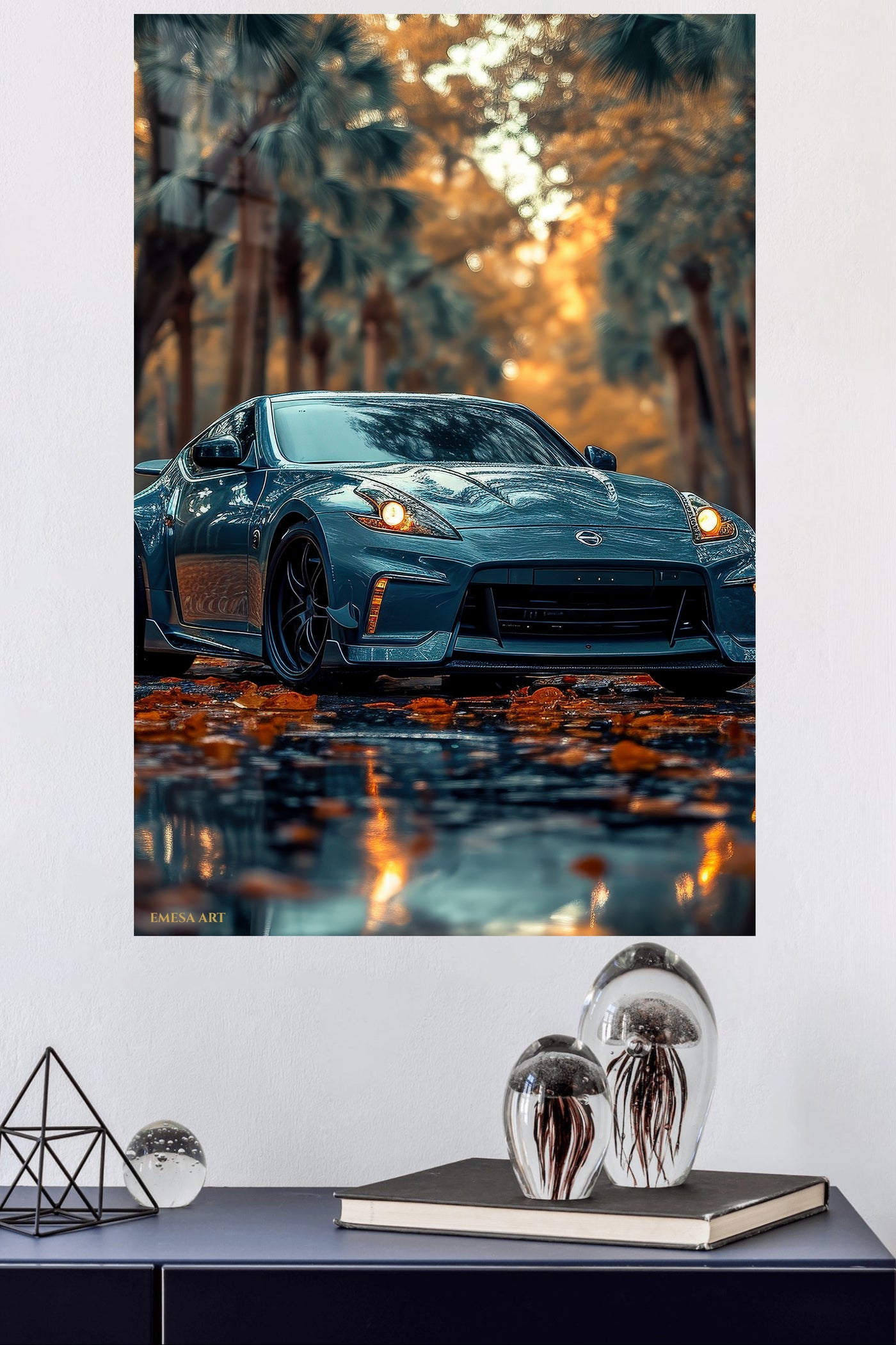 Blue Porsche 911 Autumn Road wall art