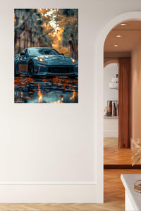 Blue Porsche 911 Autumn Road wall art