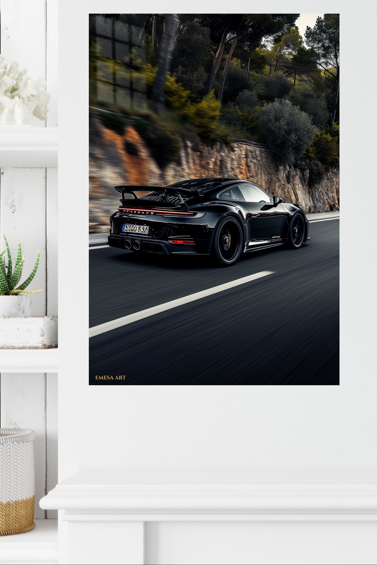 Black Porsche 911 Mountain Road wall art