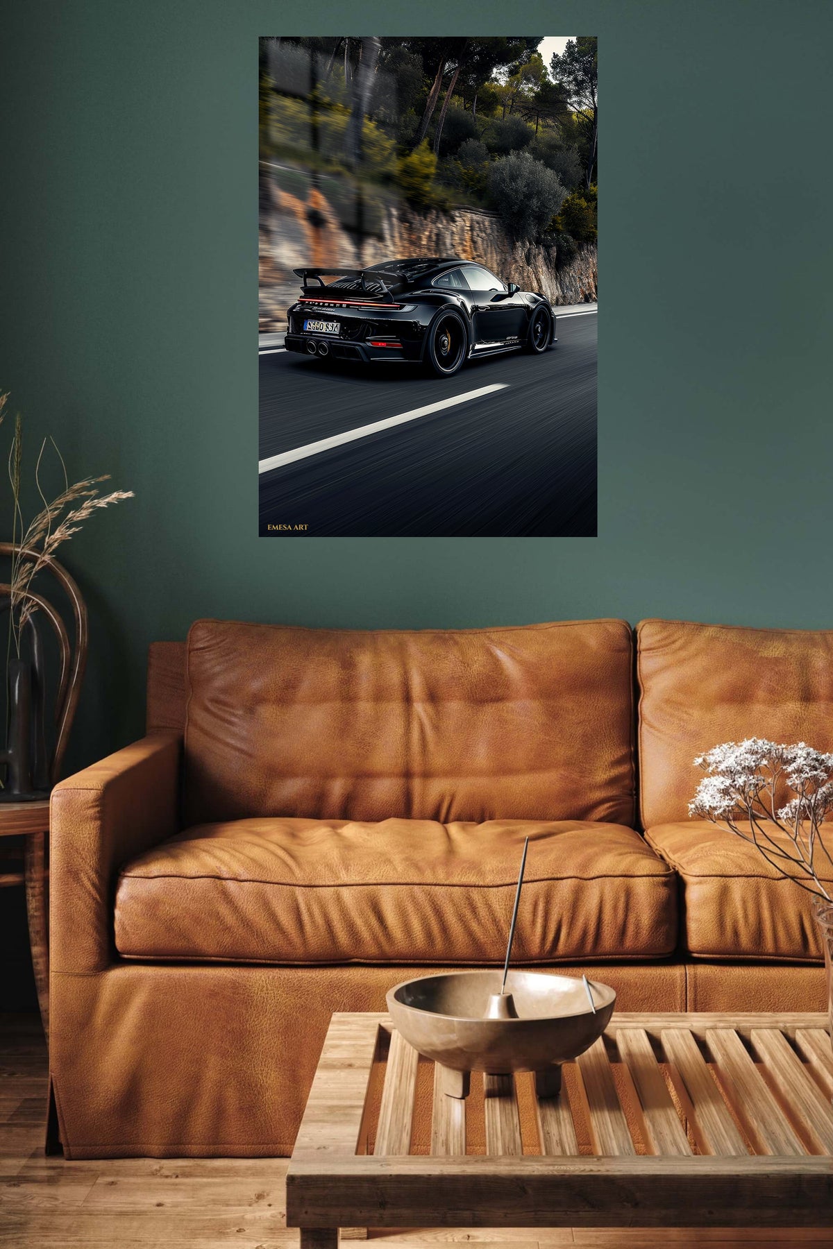 Black Porsche 911 Mountain Road wall art