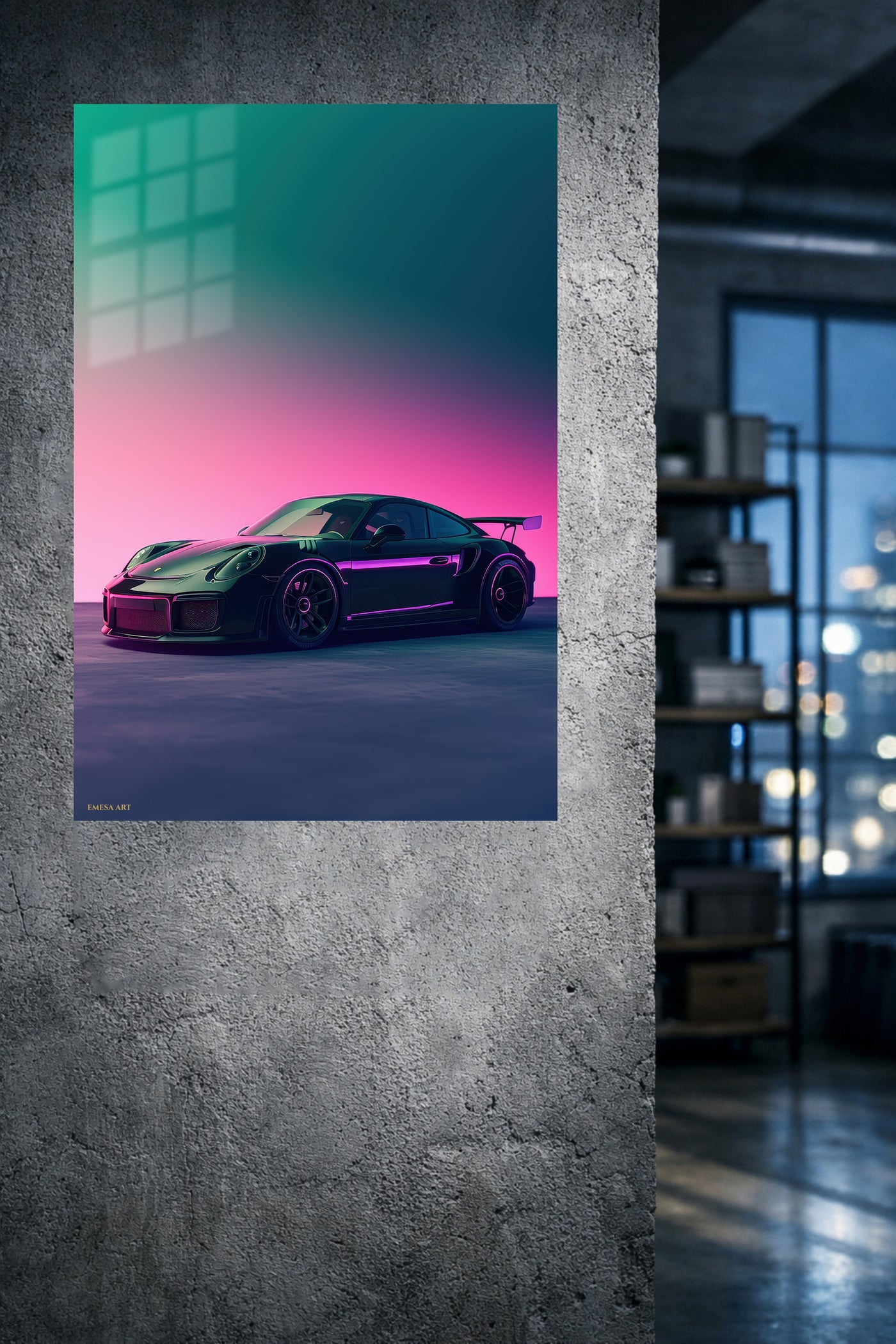 Purple Porsche 911 Neon Gradient wall art