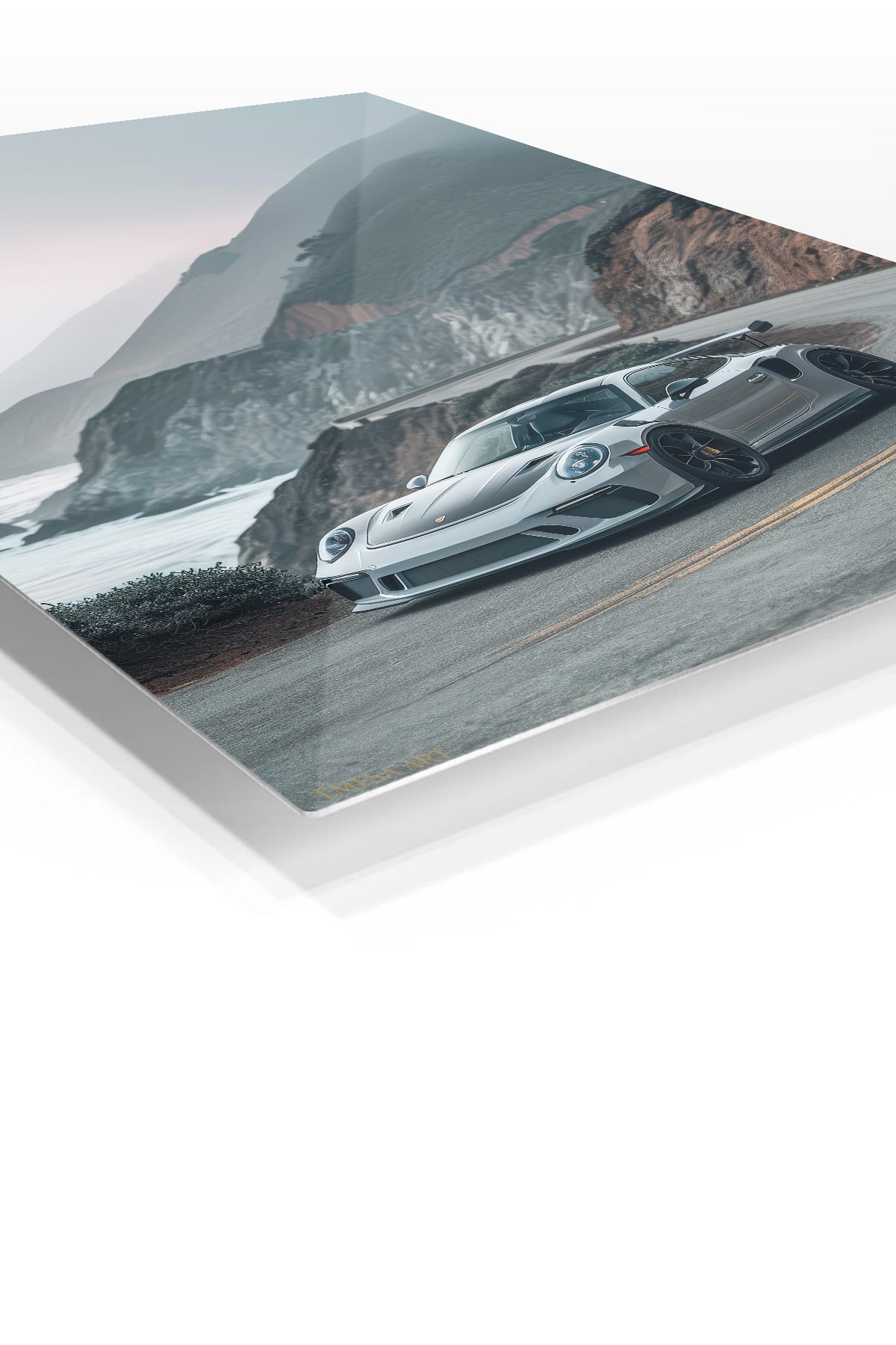 White Porsche 911 Mountain Coast wall art