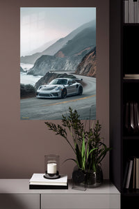 White Porsche 911 Mountain Coast wall art