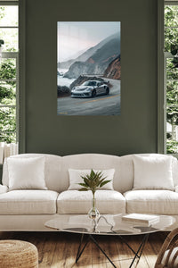 White Porsche 911 Mountain Coast wall art