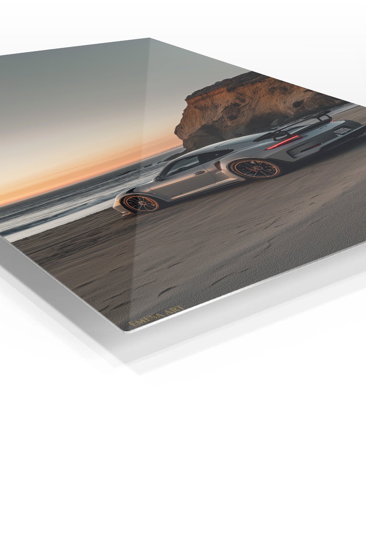 Silver Porsche 911 Coastal Sunset wall art