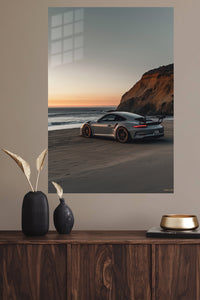 Silver Porsche 911 Coastal Sunset wall art