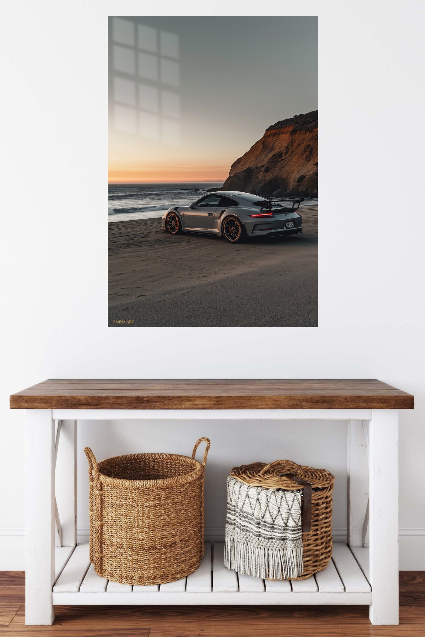 Silver Porsche 911 Coastal Sunset wall art