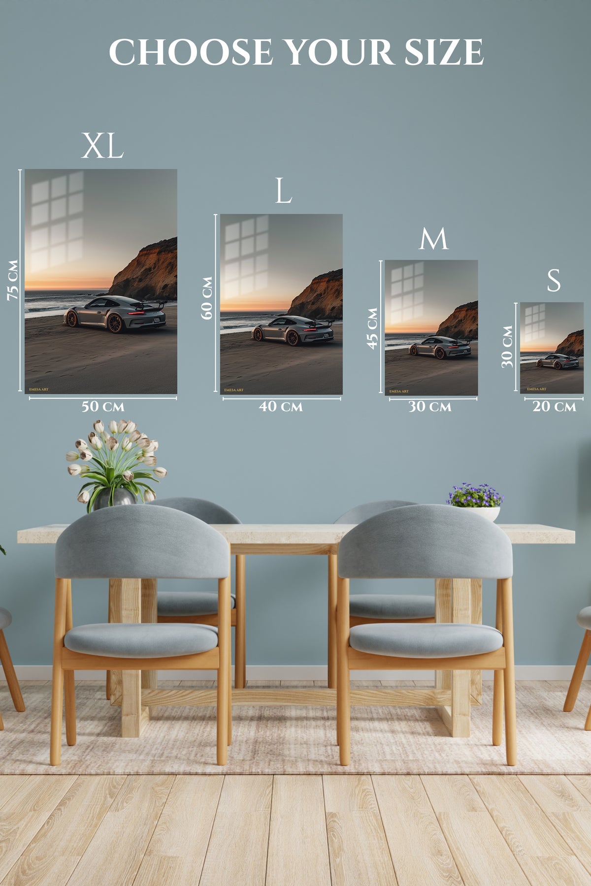 Silver Porsche 911 Coastal Sunset wall art