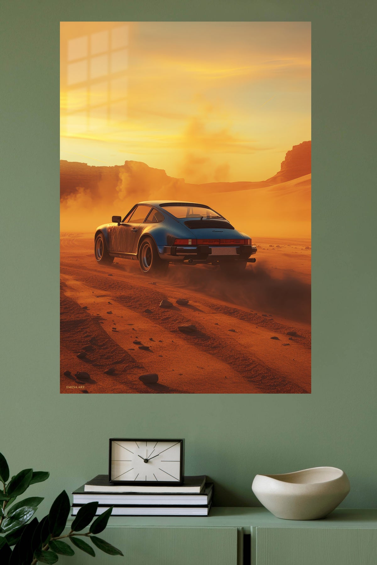 Black Porsche 911 Desert Sunset wall art