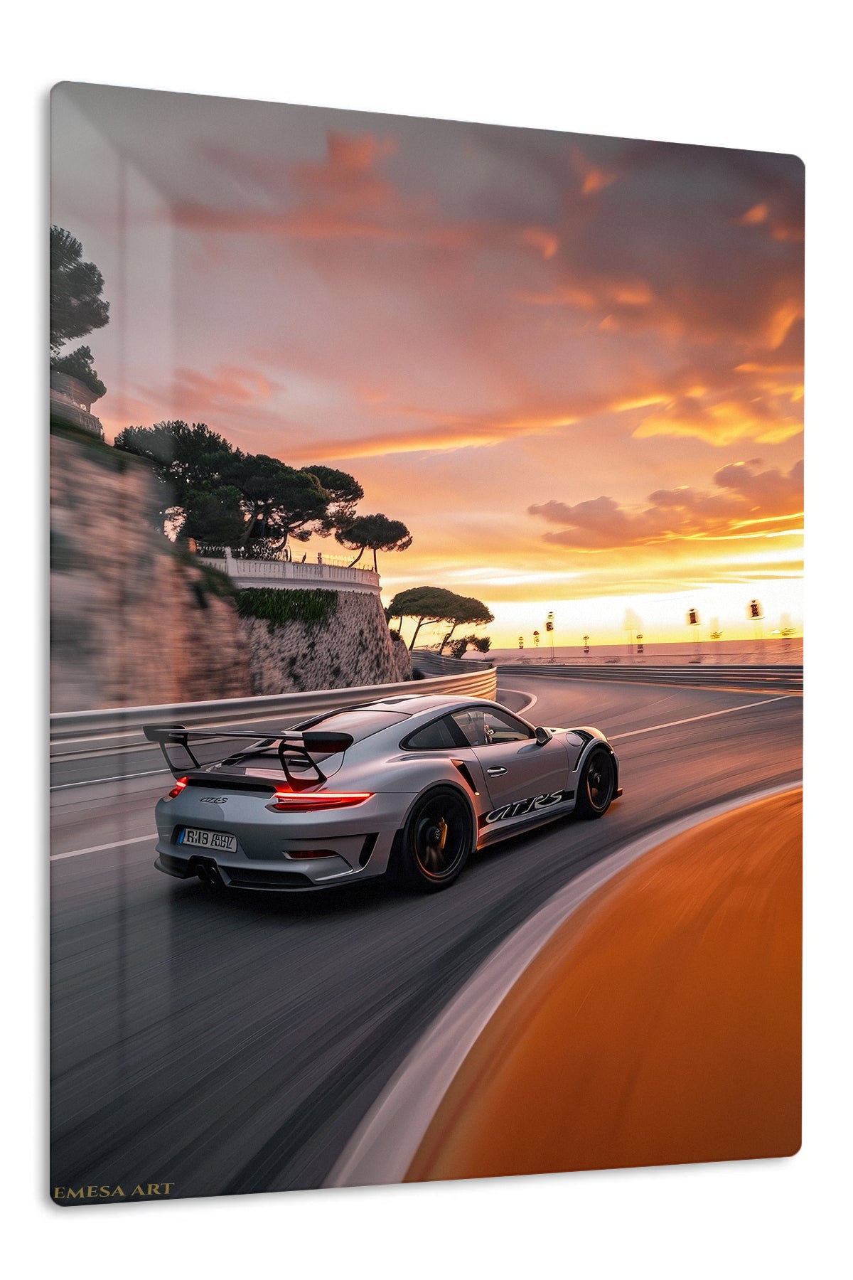 Silver Porsche 911 Sunset Road wall art