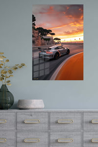 Silver Porsche 911 Sunset Road wall art
