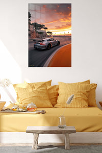Silver Porsche 911 Sunset Road wall art