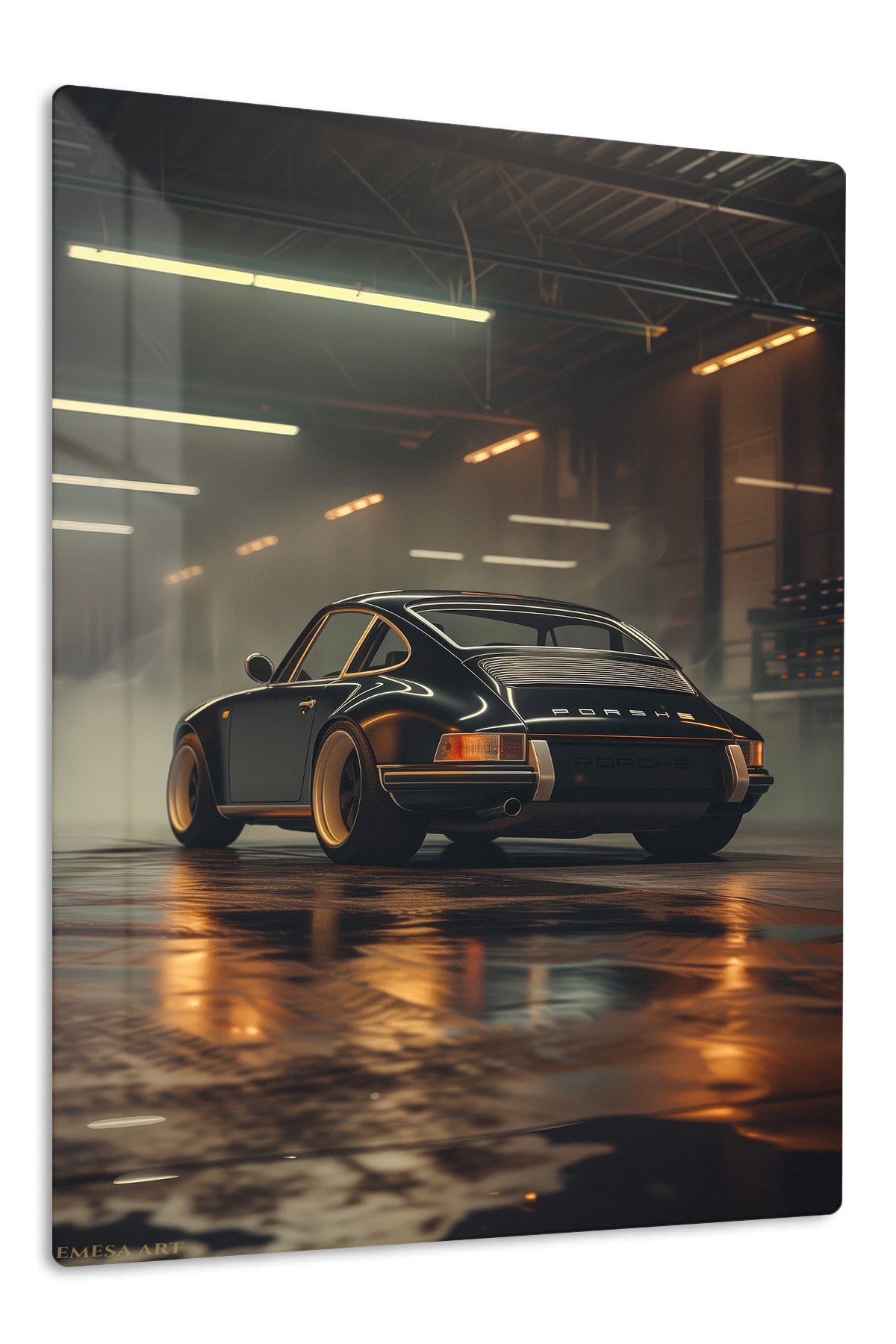 Black Porsche 911 Garage Night wall art