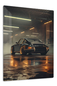 Black Porsche 911 Garage Night wall art