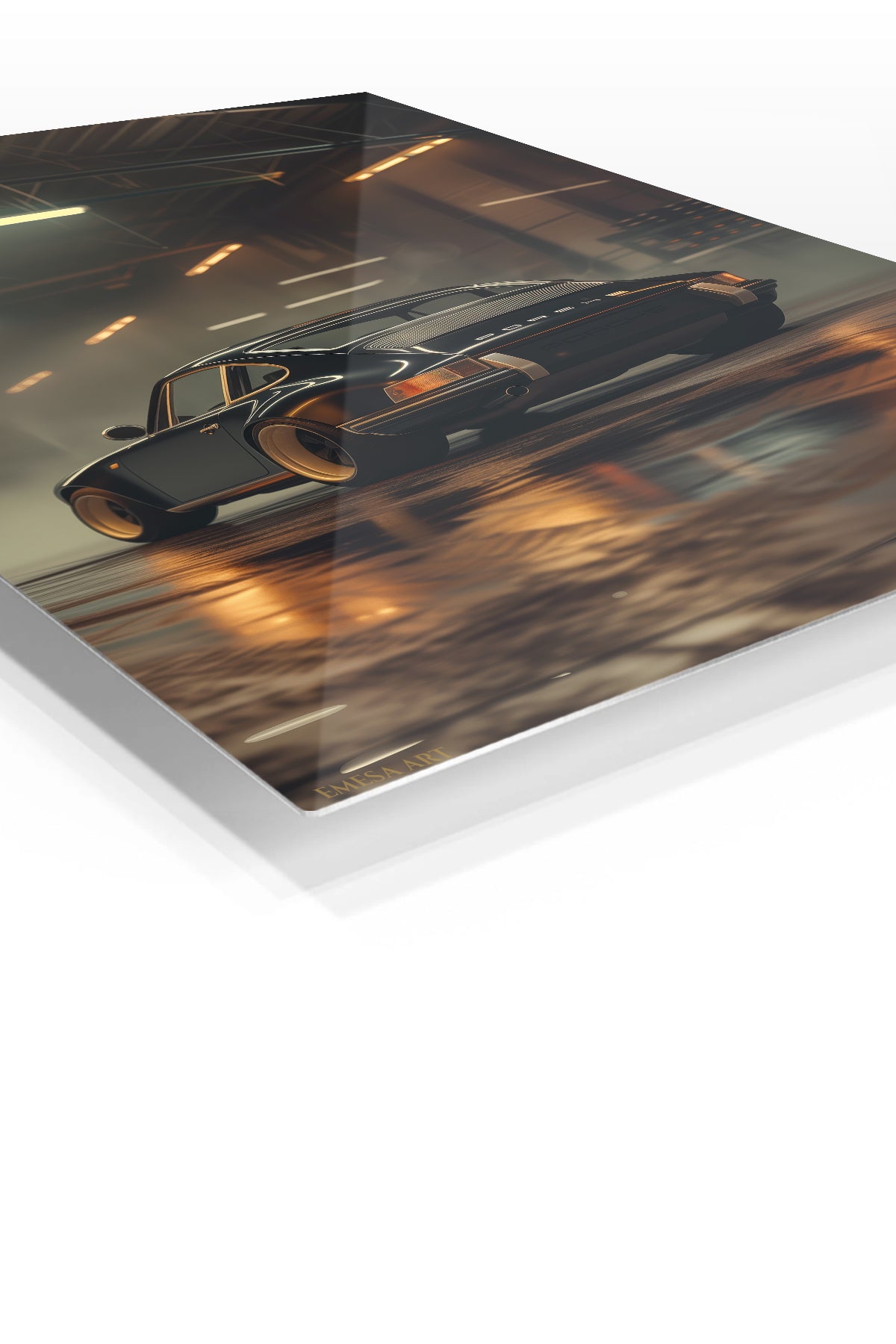 Black Porsche 911 Garage Night wall art