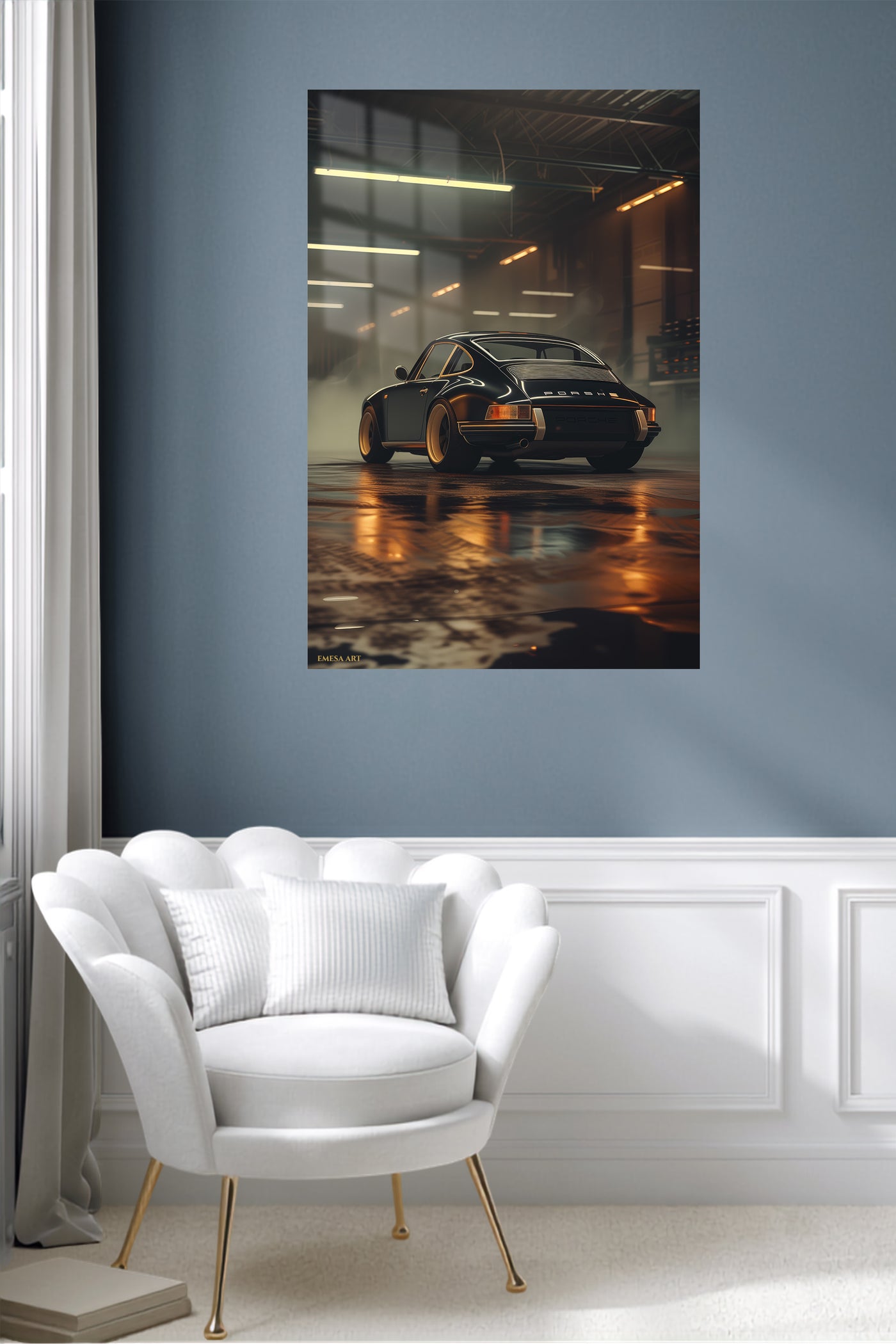Black Porsche 911 Garage Night wall art