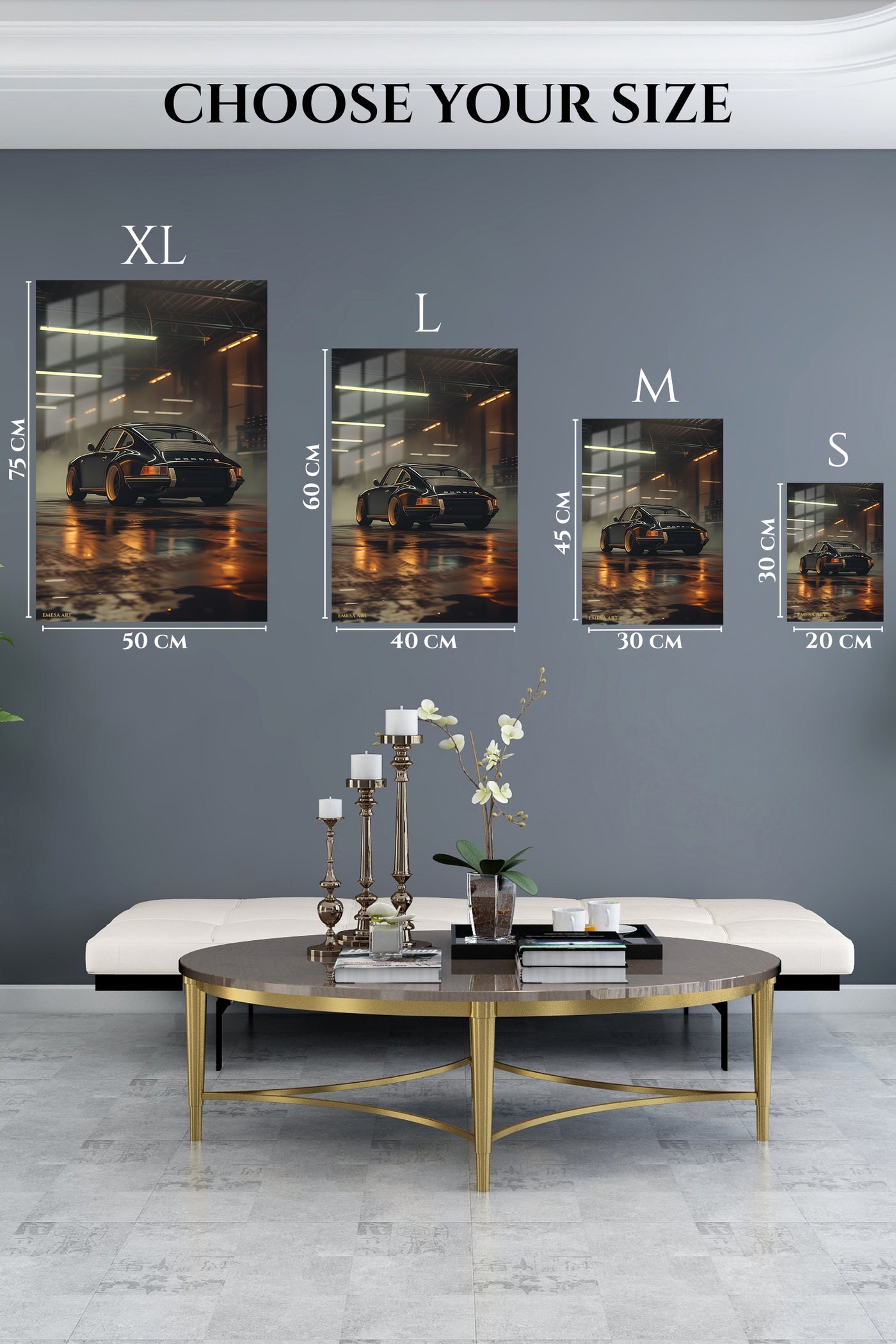 Black Porsche 911 Garage Night wall art