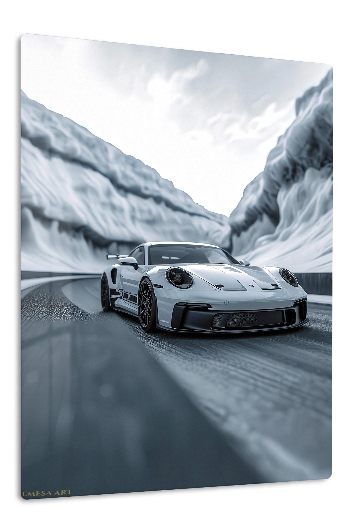 White Porsche 911 Snow Mountain wall art