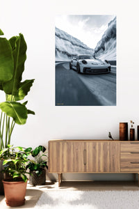 White Porsche 911 Snow Mountain wall art