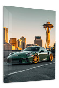 Green Porsche 911 Seattle City wall art