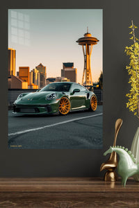 Green Porsche 911 Seattle City wall art
