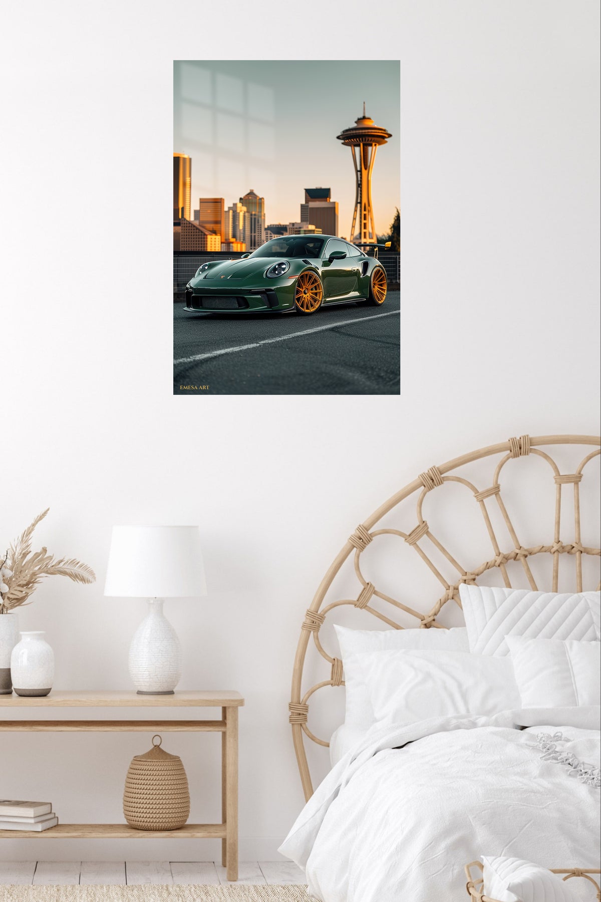 Green Porsche 911 Seattle City wall art