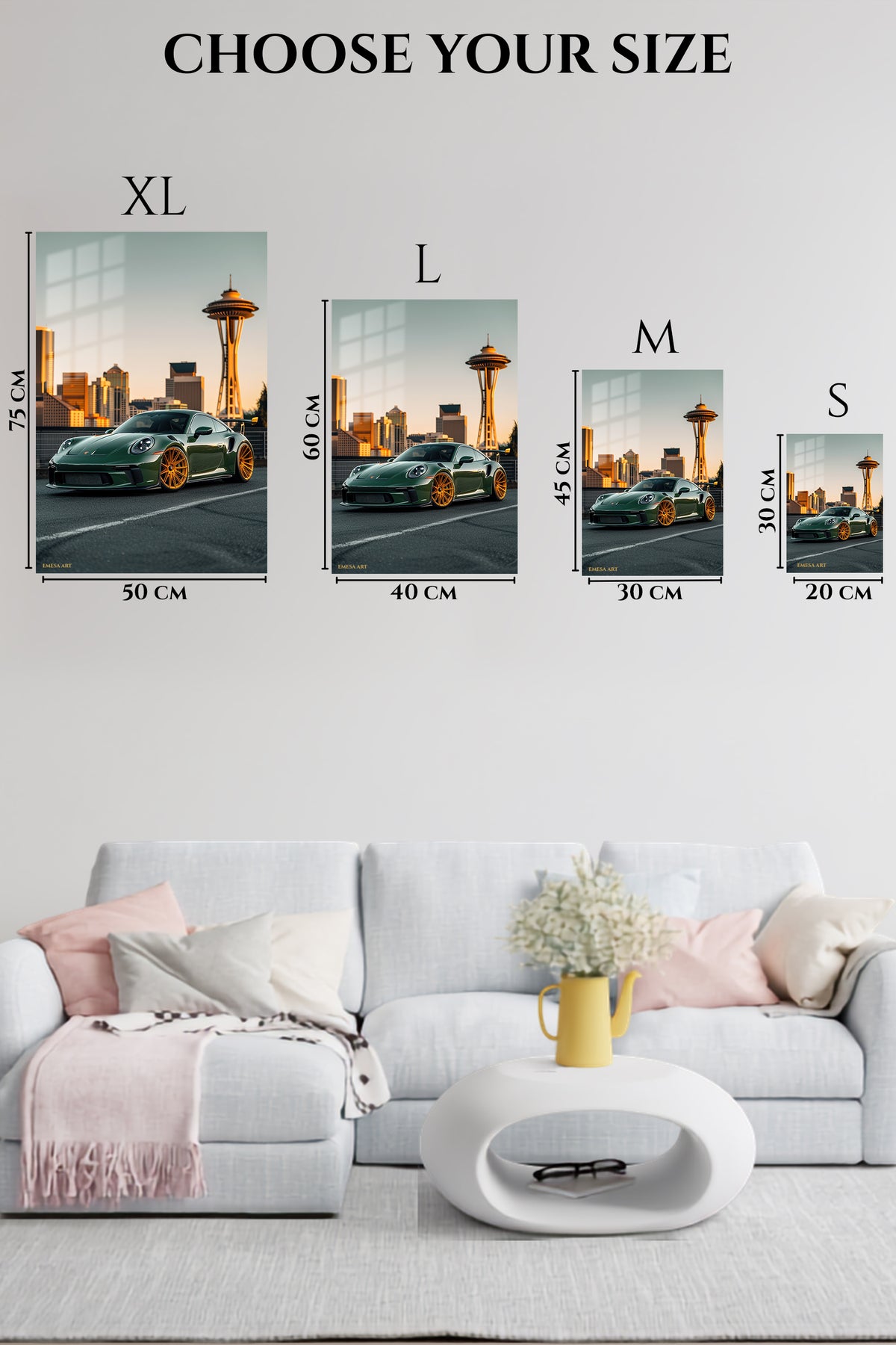 Green Porsche 911 Seattle City wall art