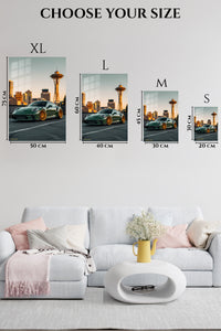 Green Porsche 911 Seattle City wall art