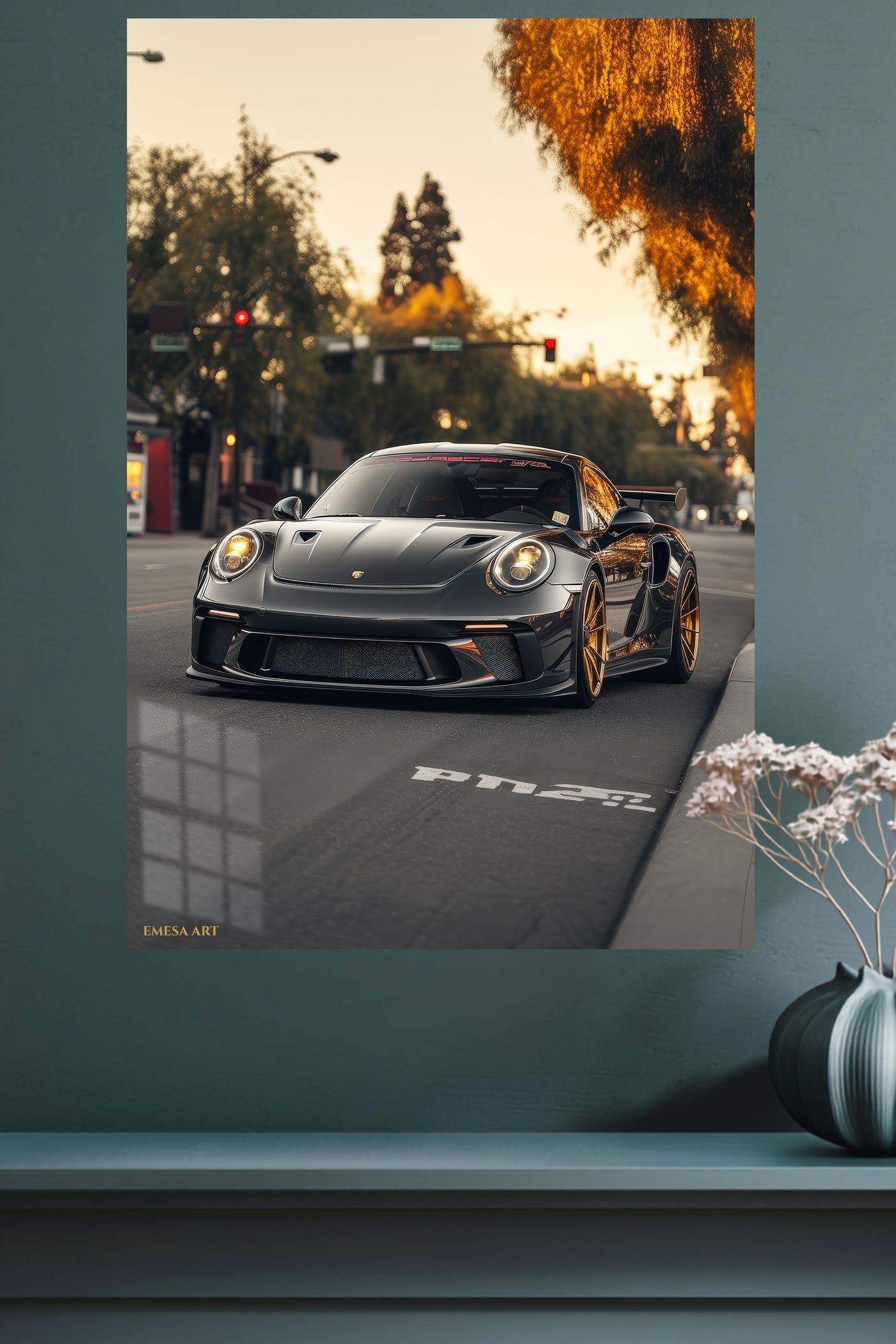 Black Porsche 911 Urban Road wall art