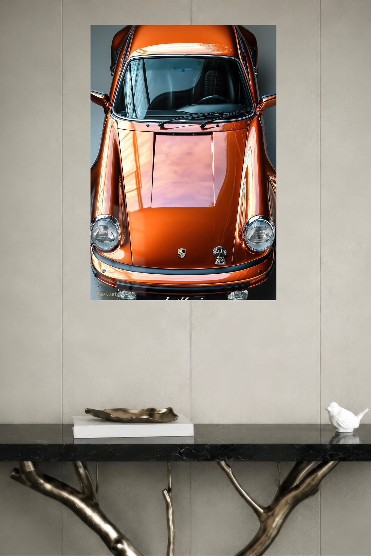 Orange Classic Porsche 911 Top View wall art