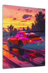 Red Porsche 911 Neon Sunset wall art