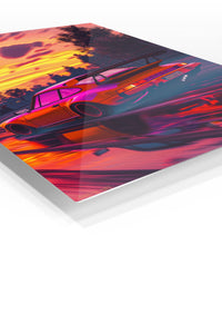 Red Porsche 911 Neon Sunset wall art